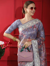 Substantial Floral print pure organza lavender saree